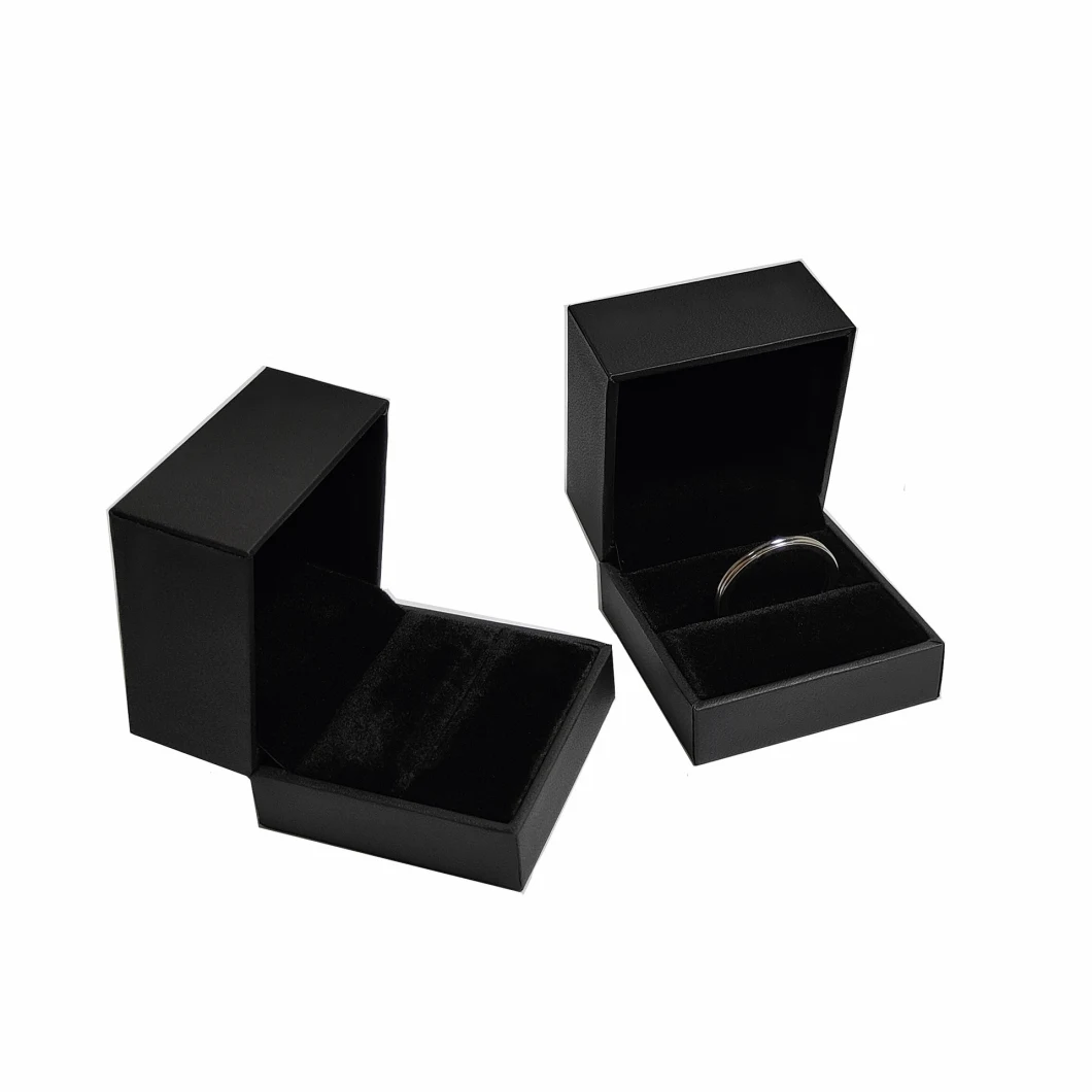 PU Leather Velvet Jewelry Box Black Clamshell Simple Applied Elegant Goods in Stock