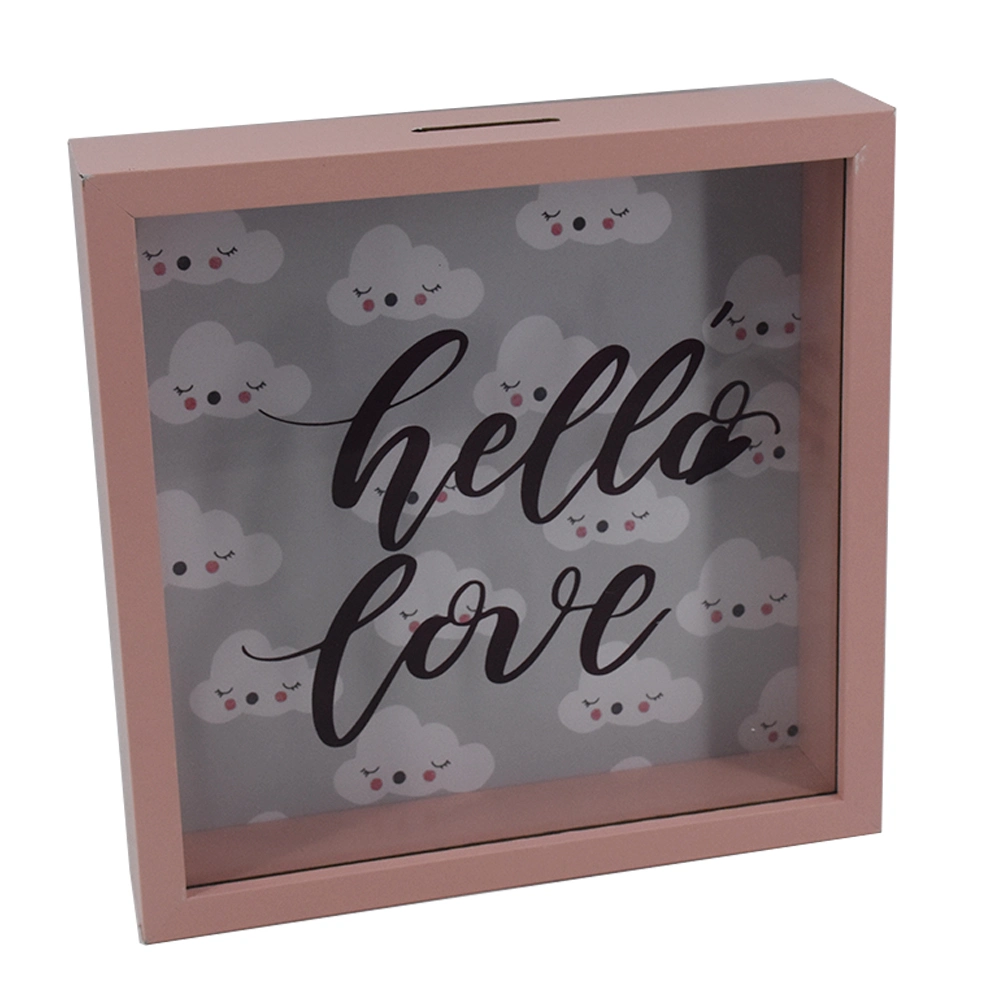 Piggy Banks for Adults, Decorative Shadow Box Wooden Frame, Coin Bank Money Bank, Sized 6.5X6.5X2.2 Inch, Natural Wood Money Box, Printed on The Plexiglass Fron