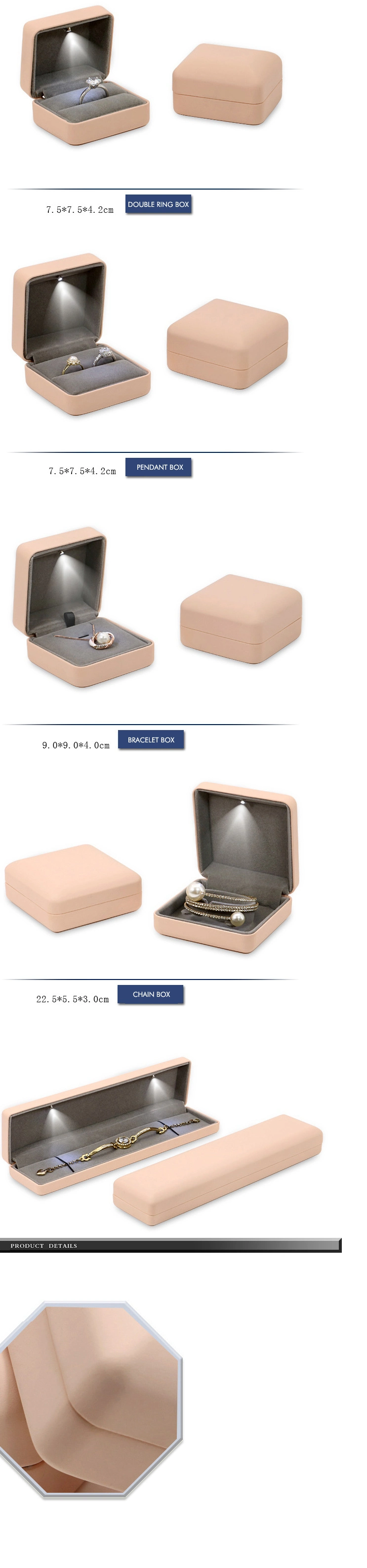 High Grade Creative 5 Colors Optional Rounded Corner PU LED Jewelry Box Proposal Jewelry Box