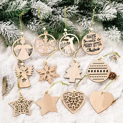 12 Teile/schachtel Weihnachten Holz Anhänger Weihnachten Baum Hängende Ornamente DIY Holz Handwerk für Zuhause Weihnachten Party Neujahr Dekorationen